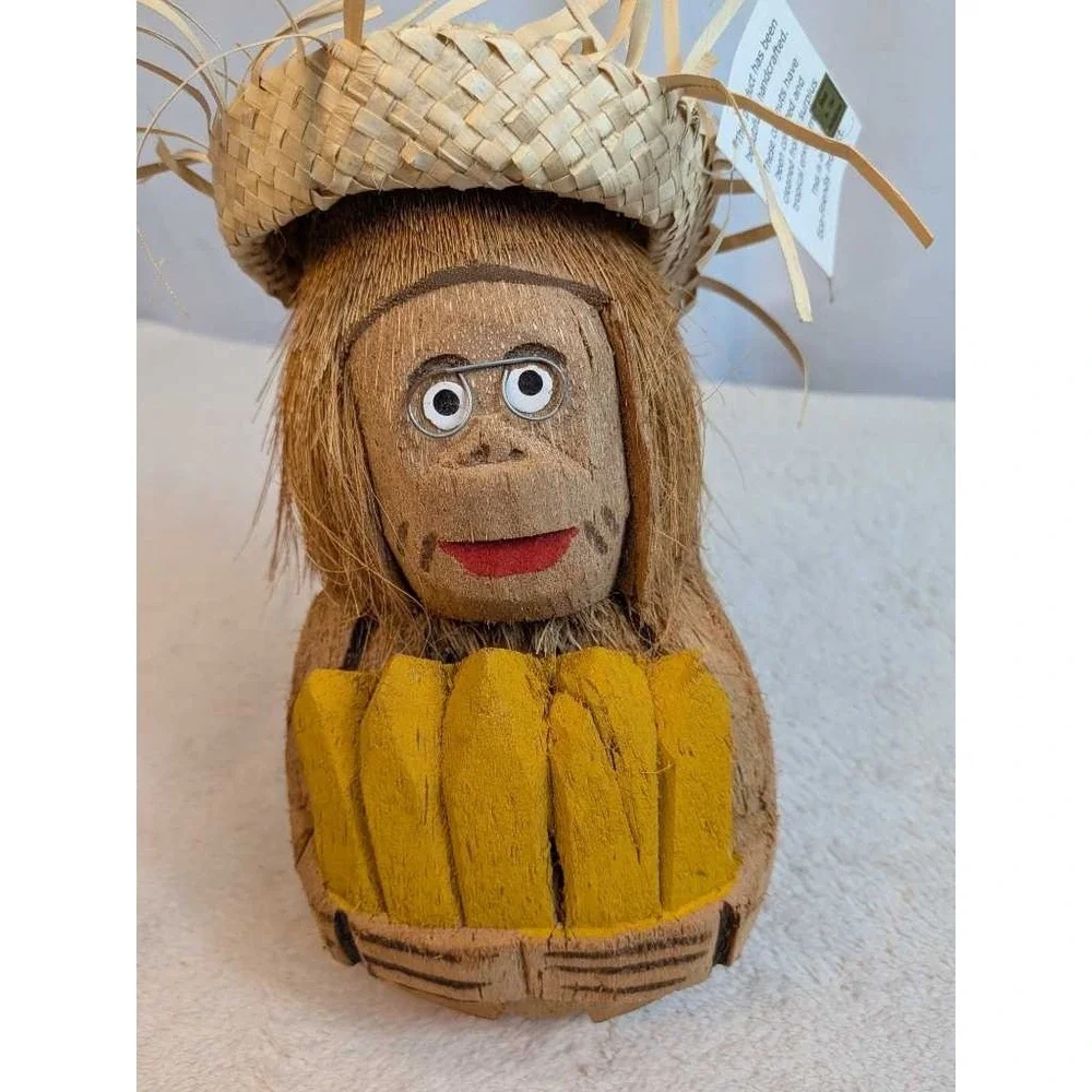 Hand Crafted Coconut Monkey Straw Hat Cocoa Beach Florida Souvenir Decor